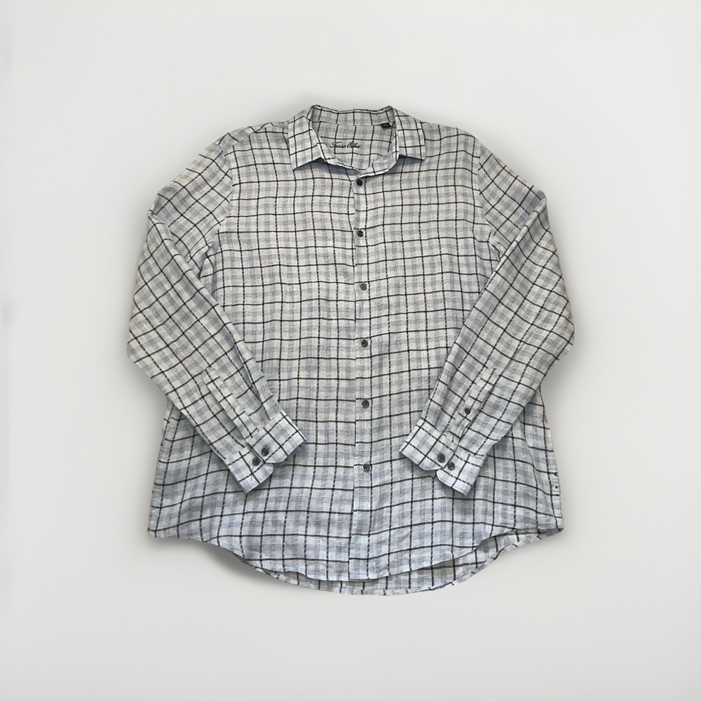 NWT Tasso Elba, Long Sleeve Shirt, 100% Linen Color Blue White XL‎ Extra Large